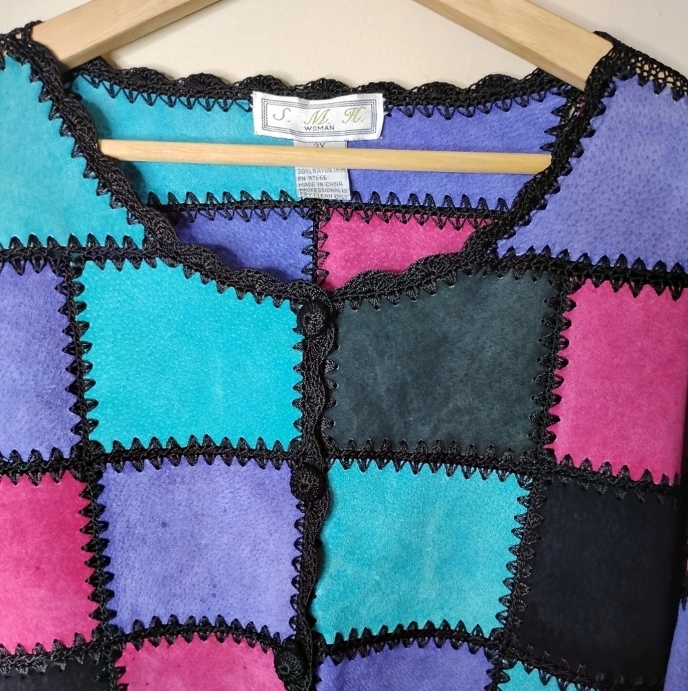 Vintage 90s Patchwork Suede Jacket Size 2X - Picture 3 of 9